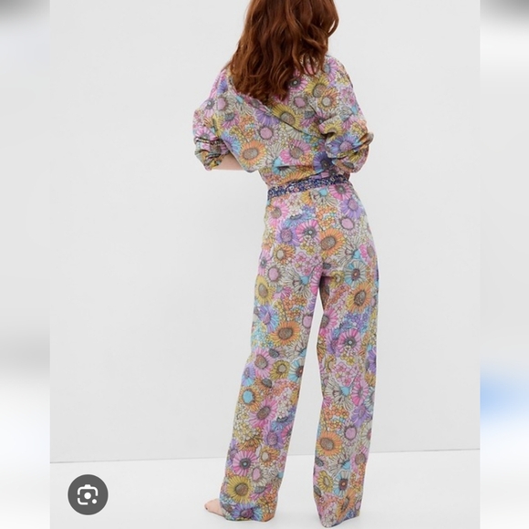 Gap Cotton Poplin Floral PJ Lounge Set Long Sleeve Button Down Drawstring Pant S - Picture 2 of 16